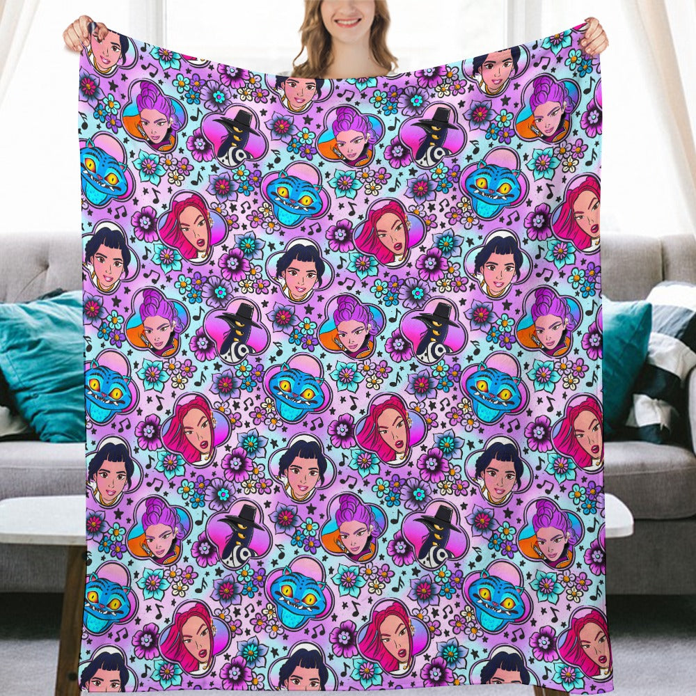 Premium K-Pop Demon Hunter Flannel Blanket - Anime & Music Inspired Comfort Throw 🛋️⭐