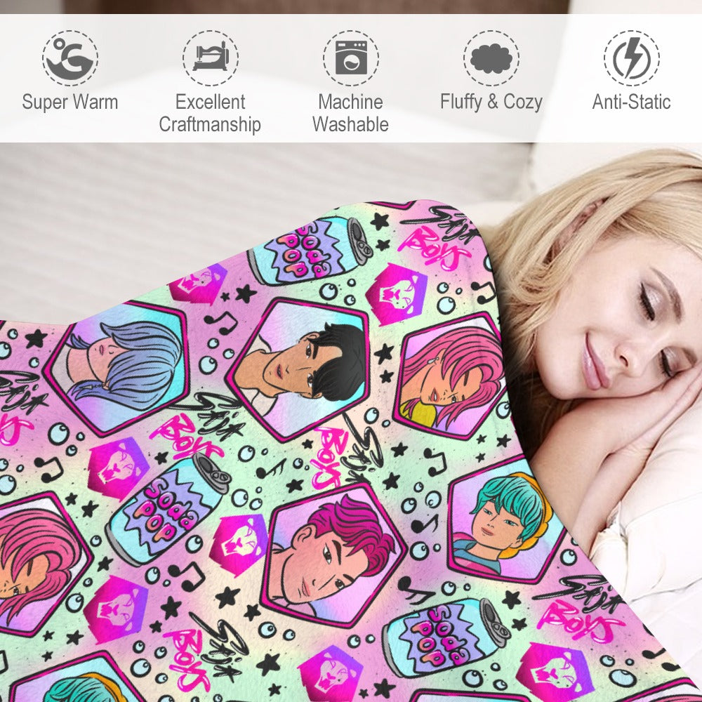 Childrens Size Premium Saja Boys K-Pop Flannel Blanket - Demon Hunter & Music Inspired Comfort Throw 🛋️⭐