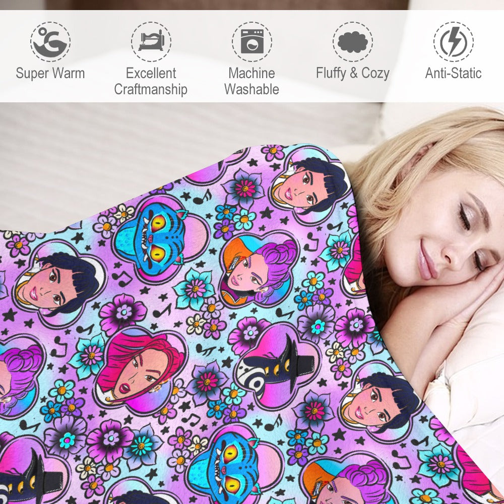 Childrens Size Premium K-Pop Demon Hunter Flannel Blanket - Anime & Music Inspired Comfort Throw 🛋️⭐
