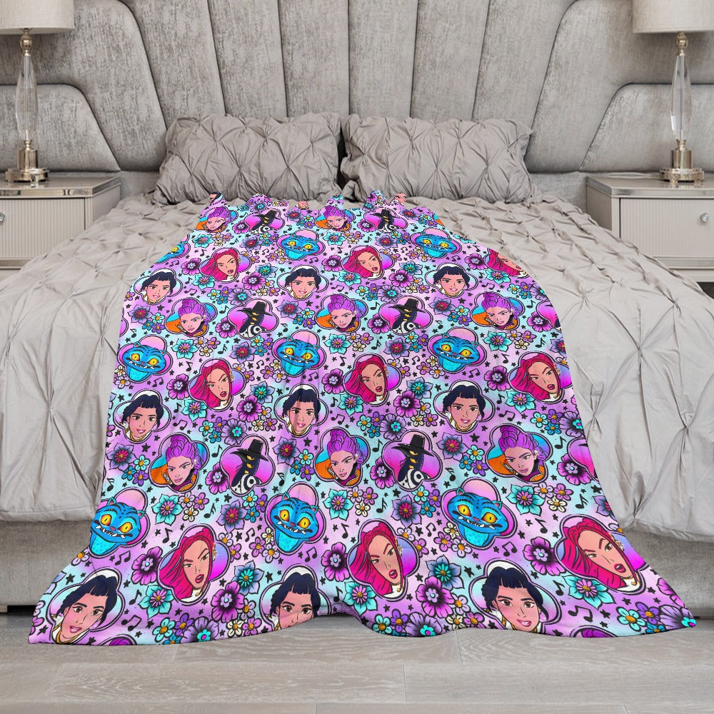 Childrens Size Premium K-Pop Demon Hunter Flannel Blanket - Anime & Music Inspired Comfort Throw 🛋️⭐