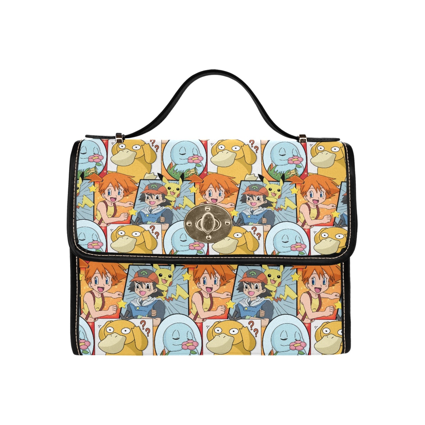 Pocket Monster Collage Handbag - Retro Gaming Anime Character Shoulder Bag