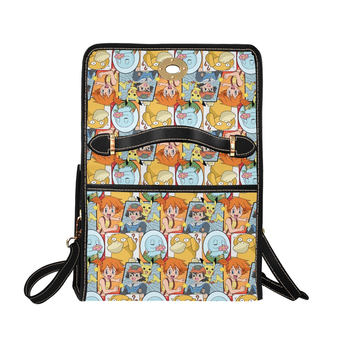 Pocket Monster Collage Handbag - Retro Gaming Anime Character Shoulder Bag