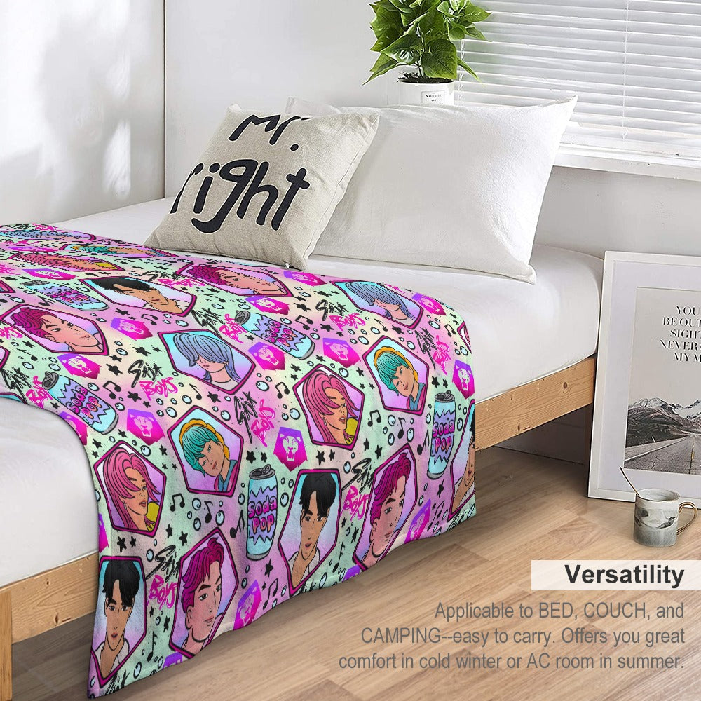 Childrens Size Premium Saja Boys K-Pop Flannel Blanket - Demon Hunter & Music Inspired Comfort Throw 🛋️⭐