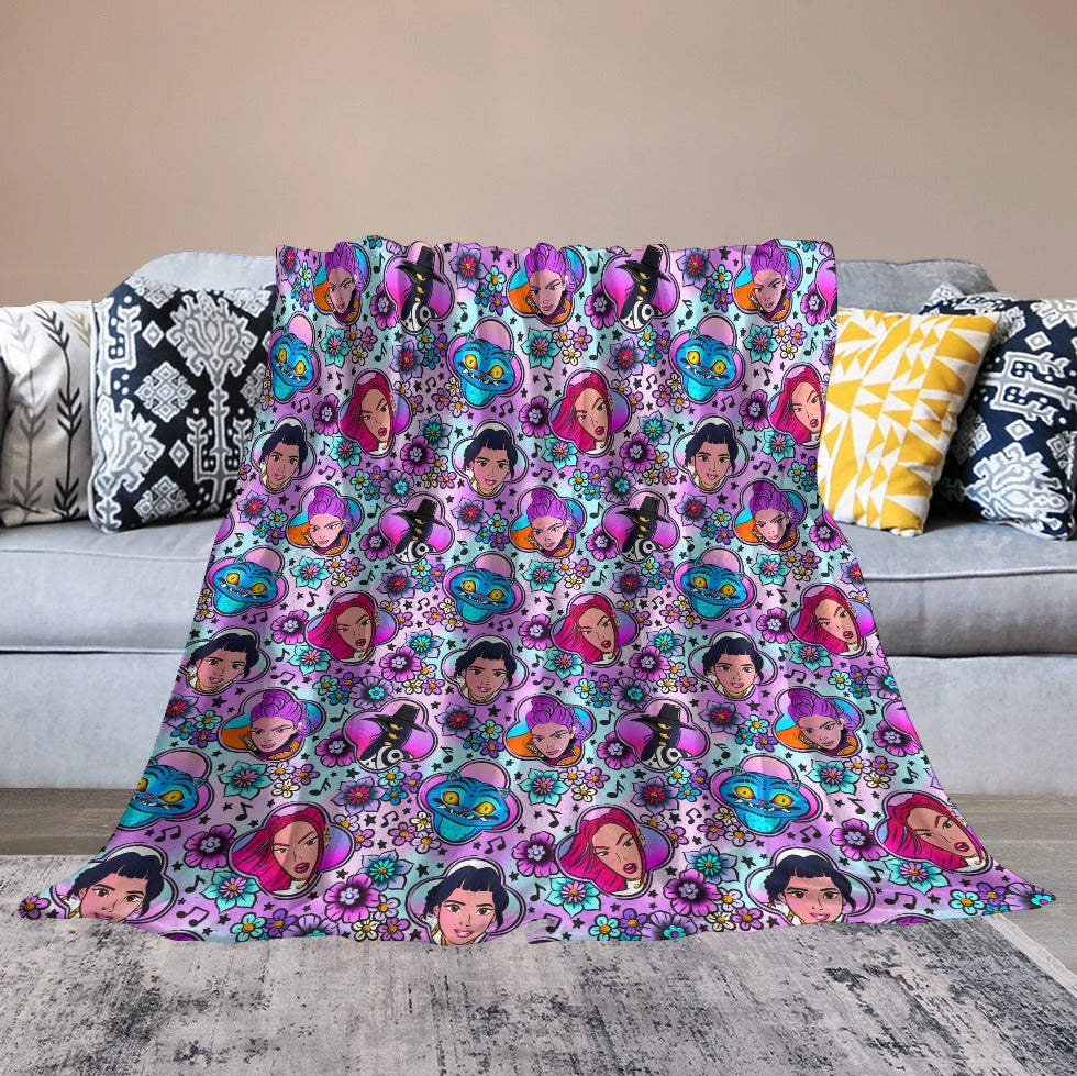 Childrens Size Premium K-Pop Demon Hunter Flannel Blanket - Anime & Music Inspired Comfort Throw 🛋️⭐