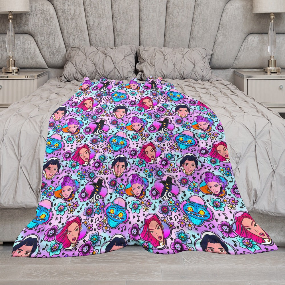 Premium K-Pop Demon Hunter Flannel Blanket - Anime & Music Inspired Comfort Throw 🛋️⭐